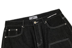 CapCabin Panel-Stitch Wide-Leg Denim Pants