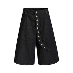 CapCabin Asymmetric Button Denim Shorts