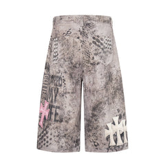 CapCabin “Grunge Cross Washed Denim Shorts”