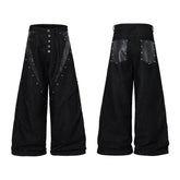 CapCabin Panel-Detail Wide Leg Denim Pants
