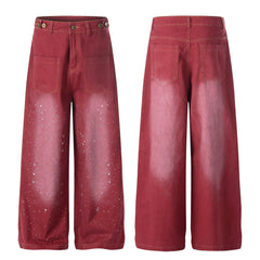 CapCabin “Vintage Red Splatter Wide-Leg Pants”