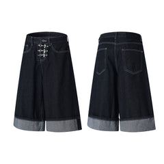 CapCabin Wide-Leg Buckle Denim Shorts