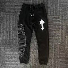 Geedup Black Vertical Lettering Cross Logo Sweatpants