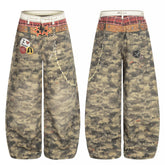 CapCabin Camo Patchwork Wide-Leg Denim Pants