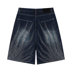 CapCabin Rhinestone Wash Denim Shorts