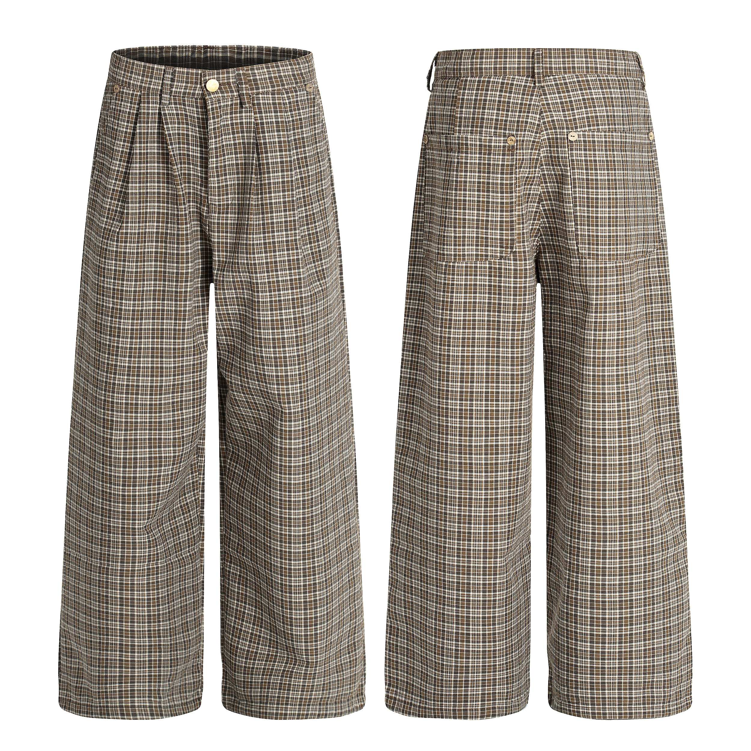 CapCabin “Vintage Check Wide-Leg Pants”