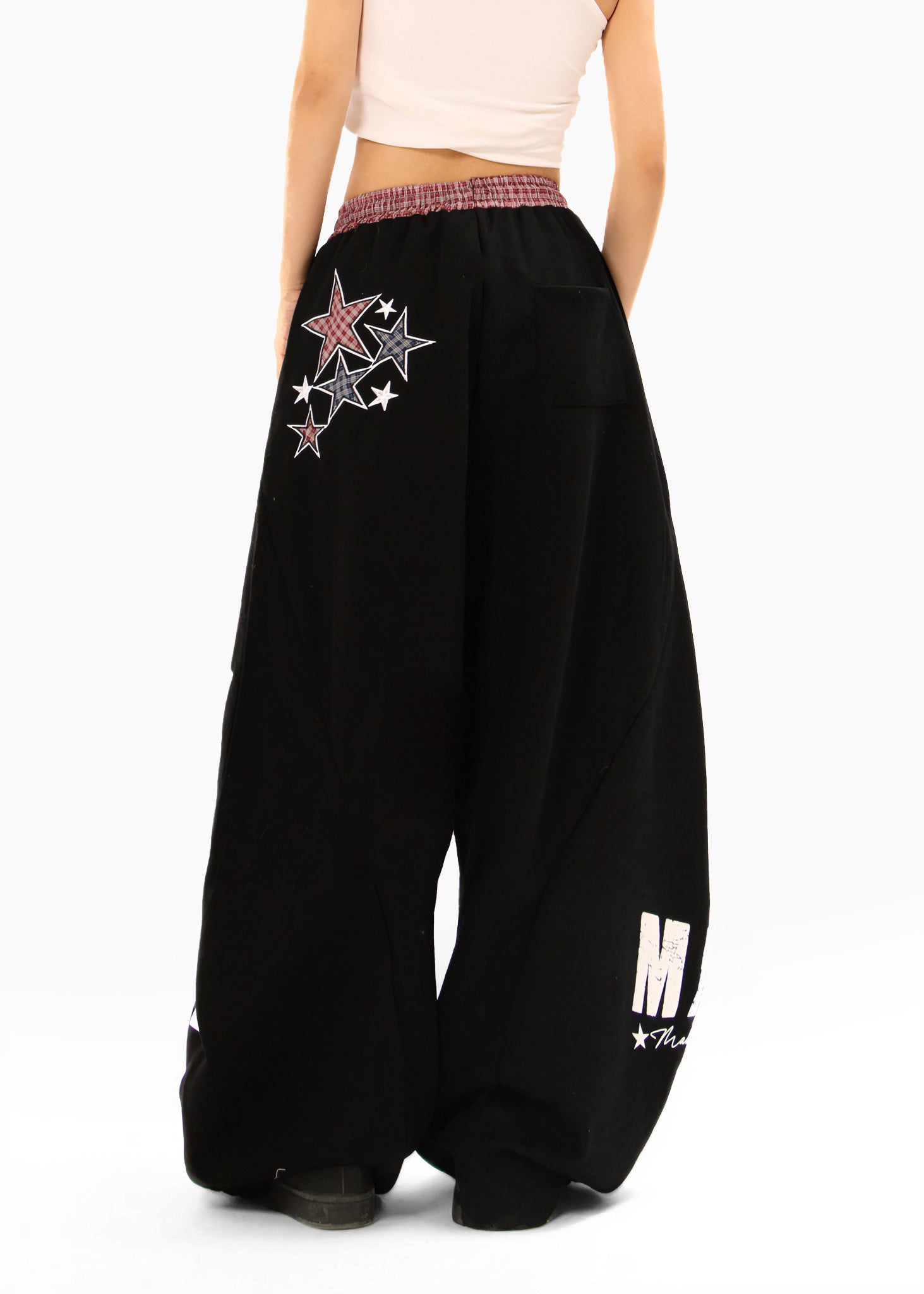 CapCabin Double-Waist Checkered Print Track Pants