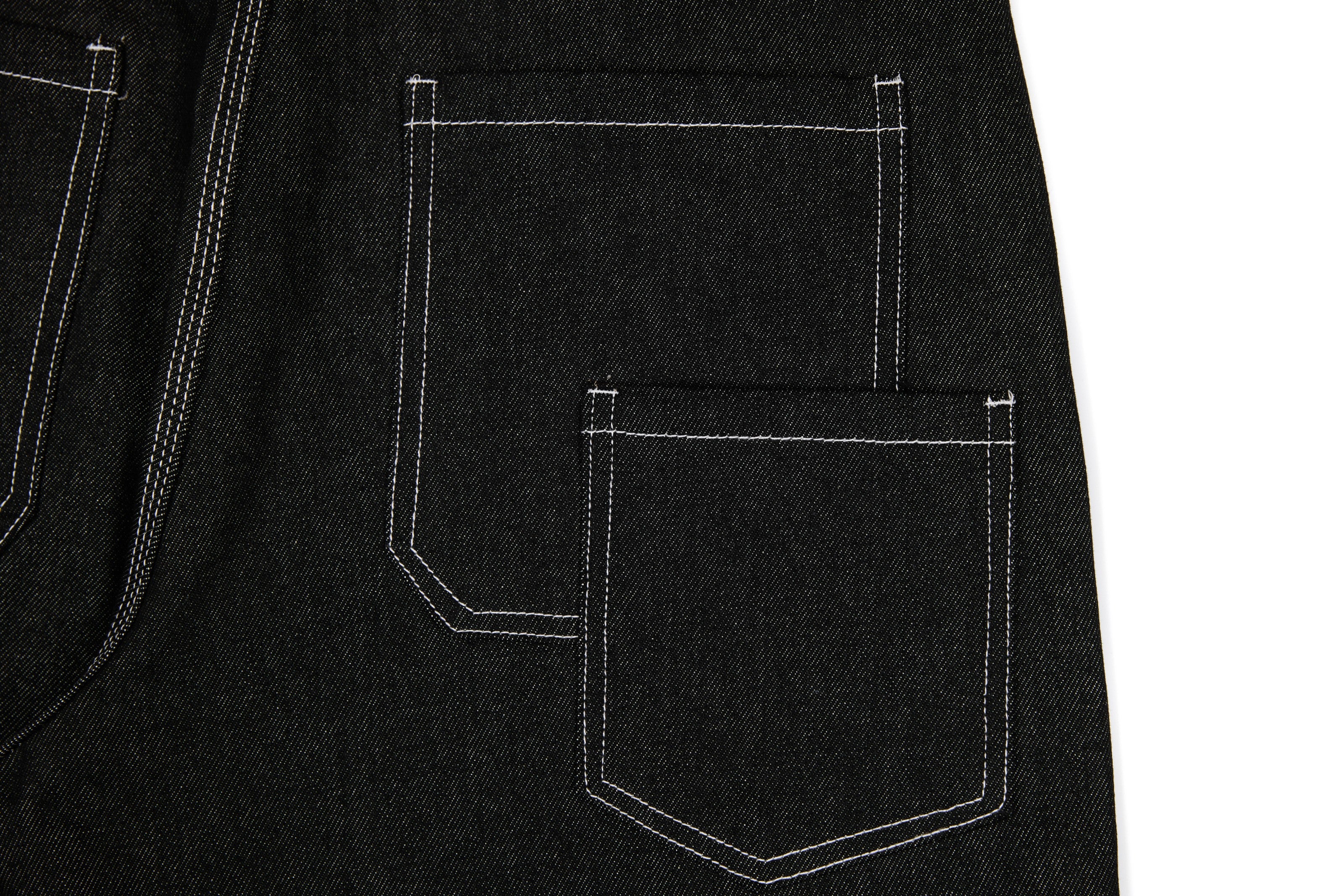CapCabin Panel-Stitch Wide-Leg Denim Pants