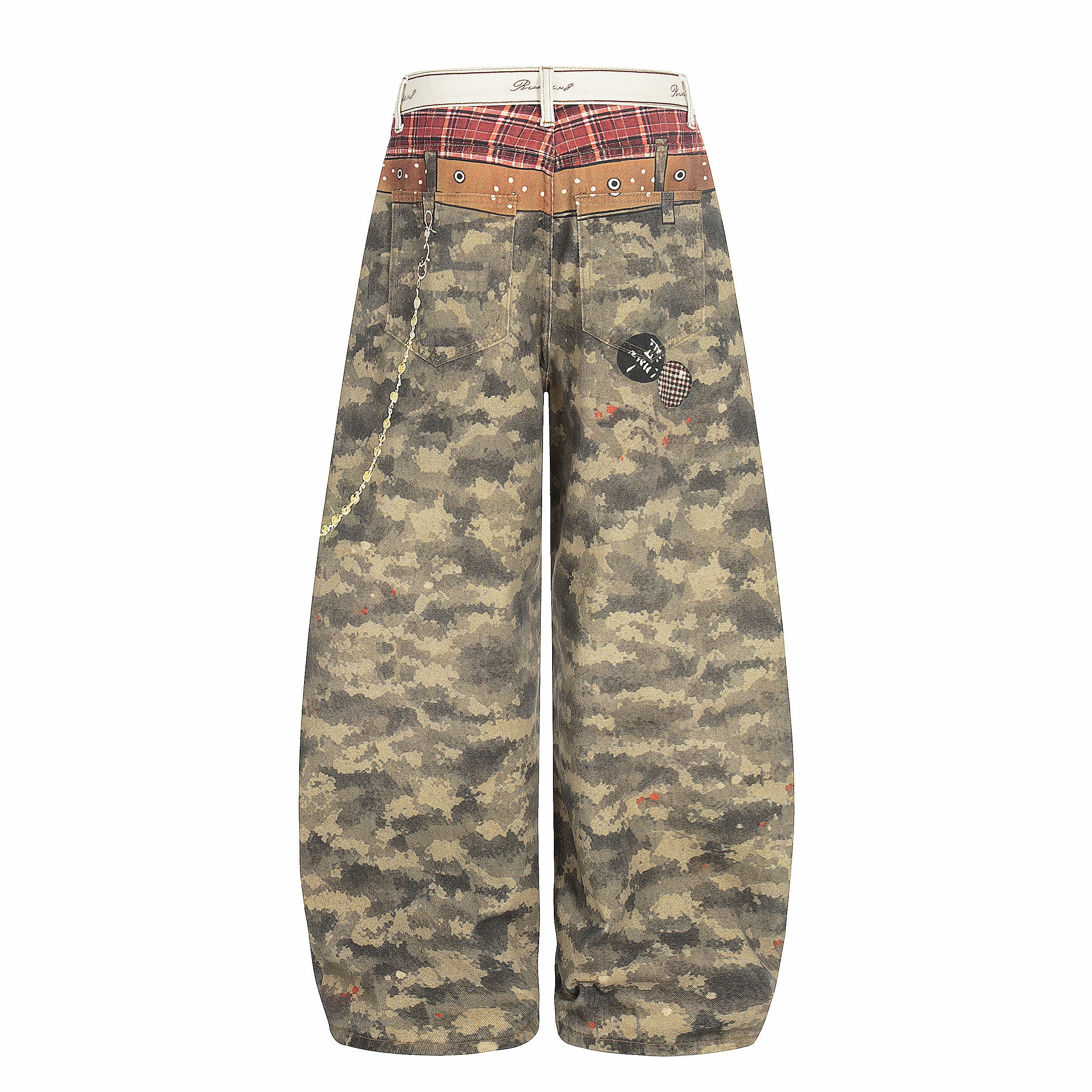 CapCabin Camo Patchwork Wide-Leg Denim Pants
