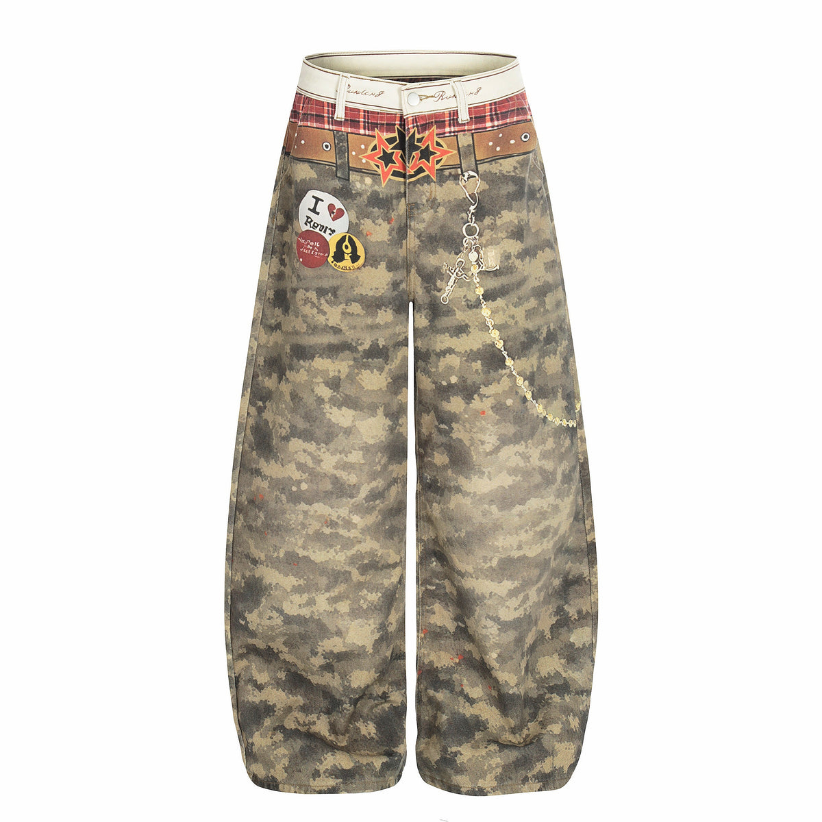 CapCabin Camo Patchwork Wide-Leg Denim Pants