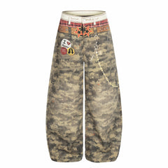 CapCabin Camo Patchwork Wide-Leg Denim Pants