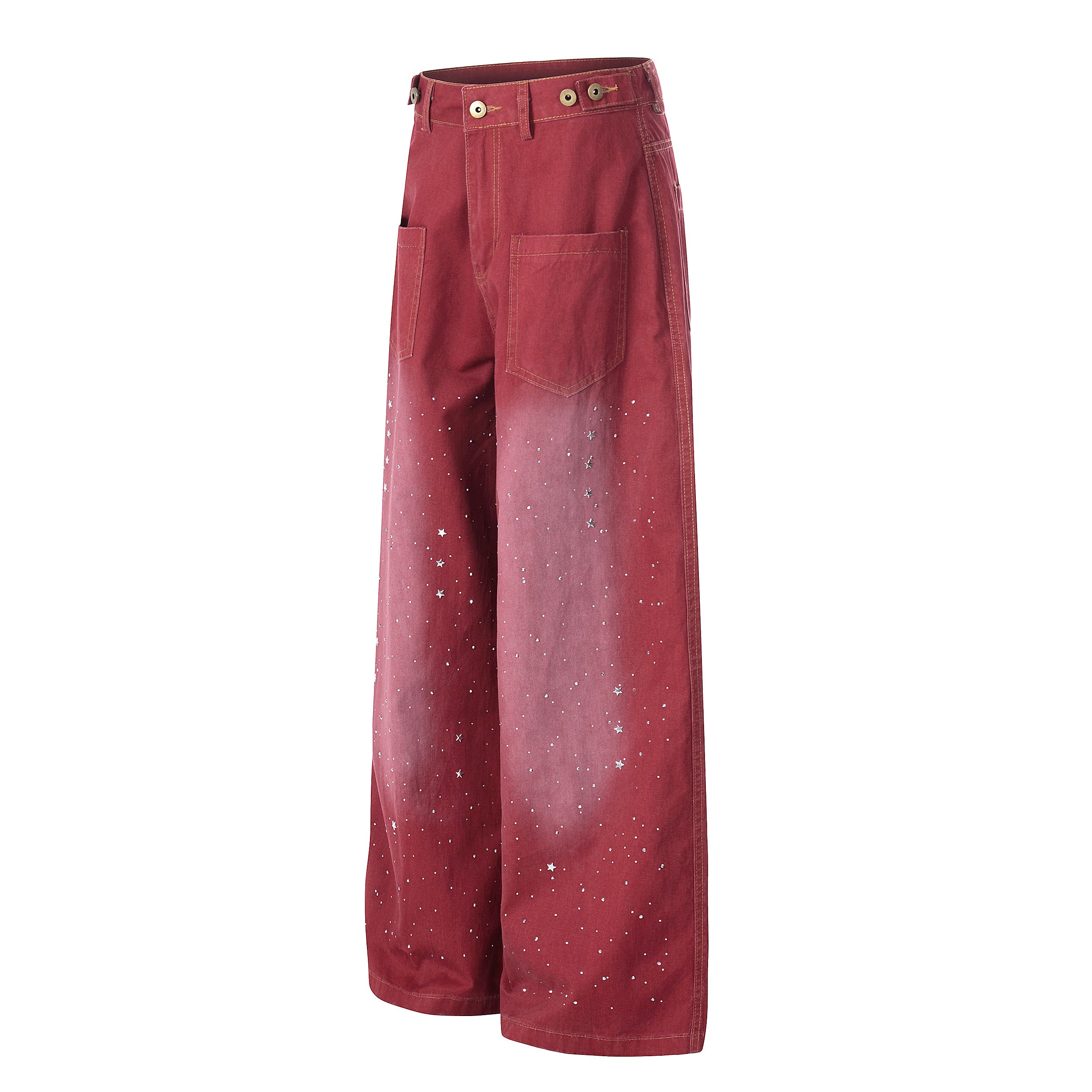 CapCabin “Vintage Red Splatter Wide-Leg Pants”