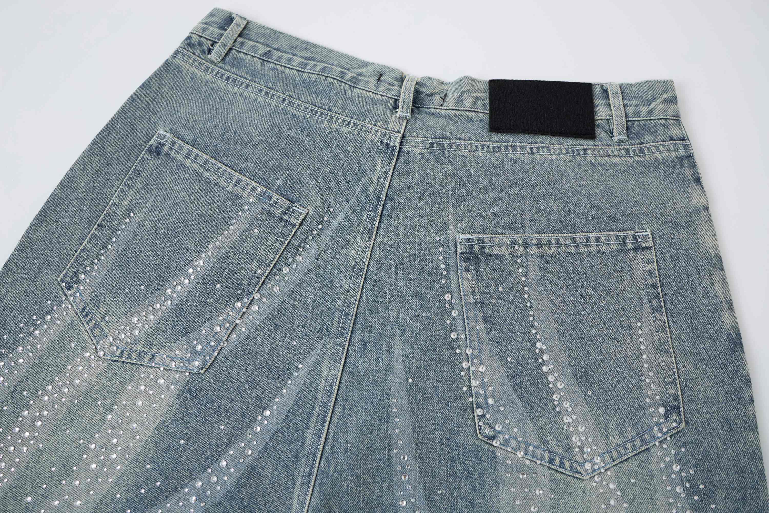 CapCabin Rhinestone Wash Denim Shorts