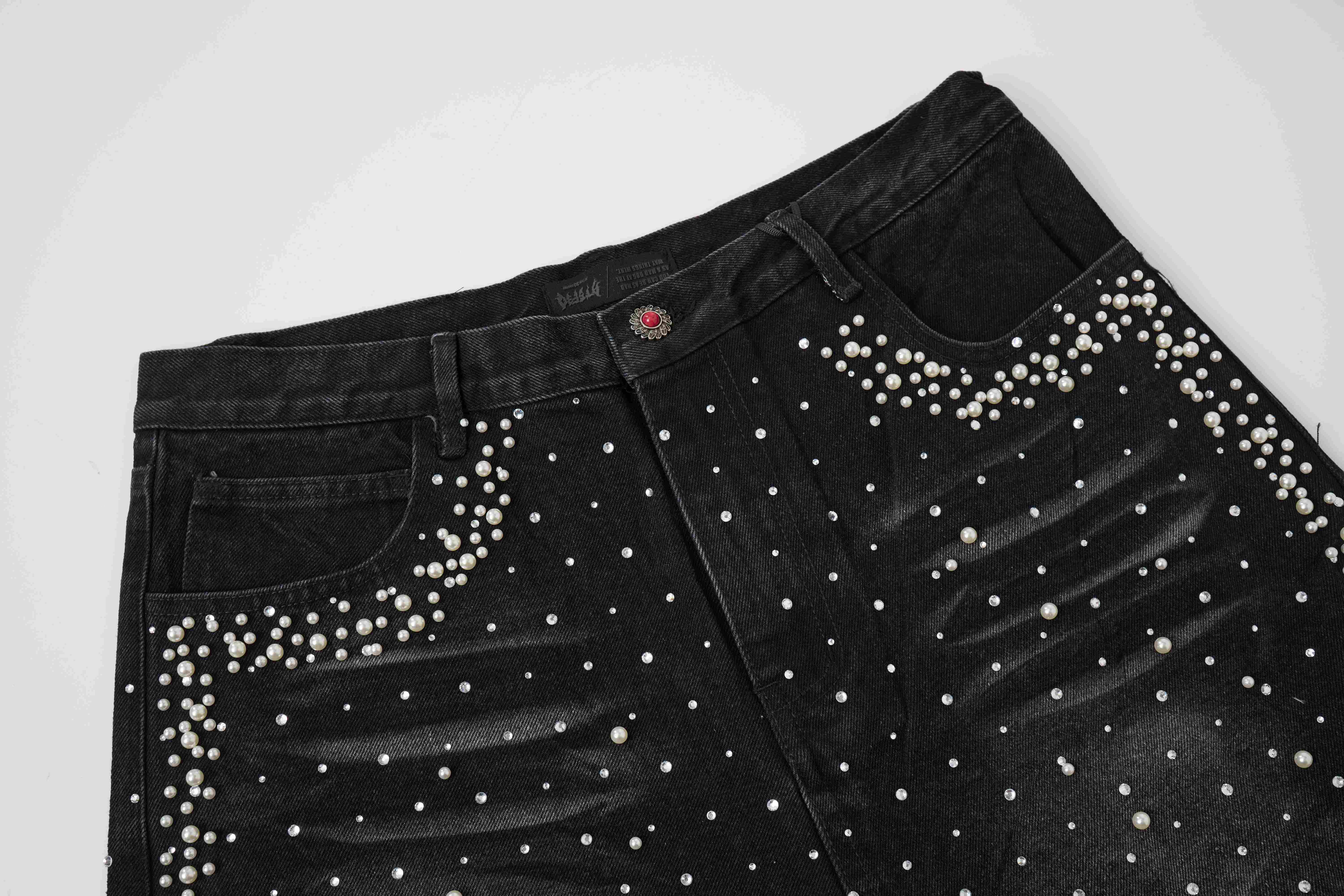 CapCabin Pearl Studded Denim Shorts