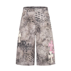 CapCabin “Grunge Cross Washed Denim Shorts”