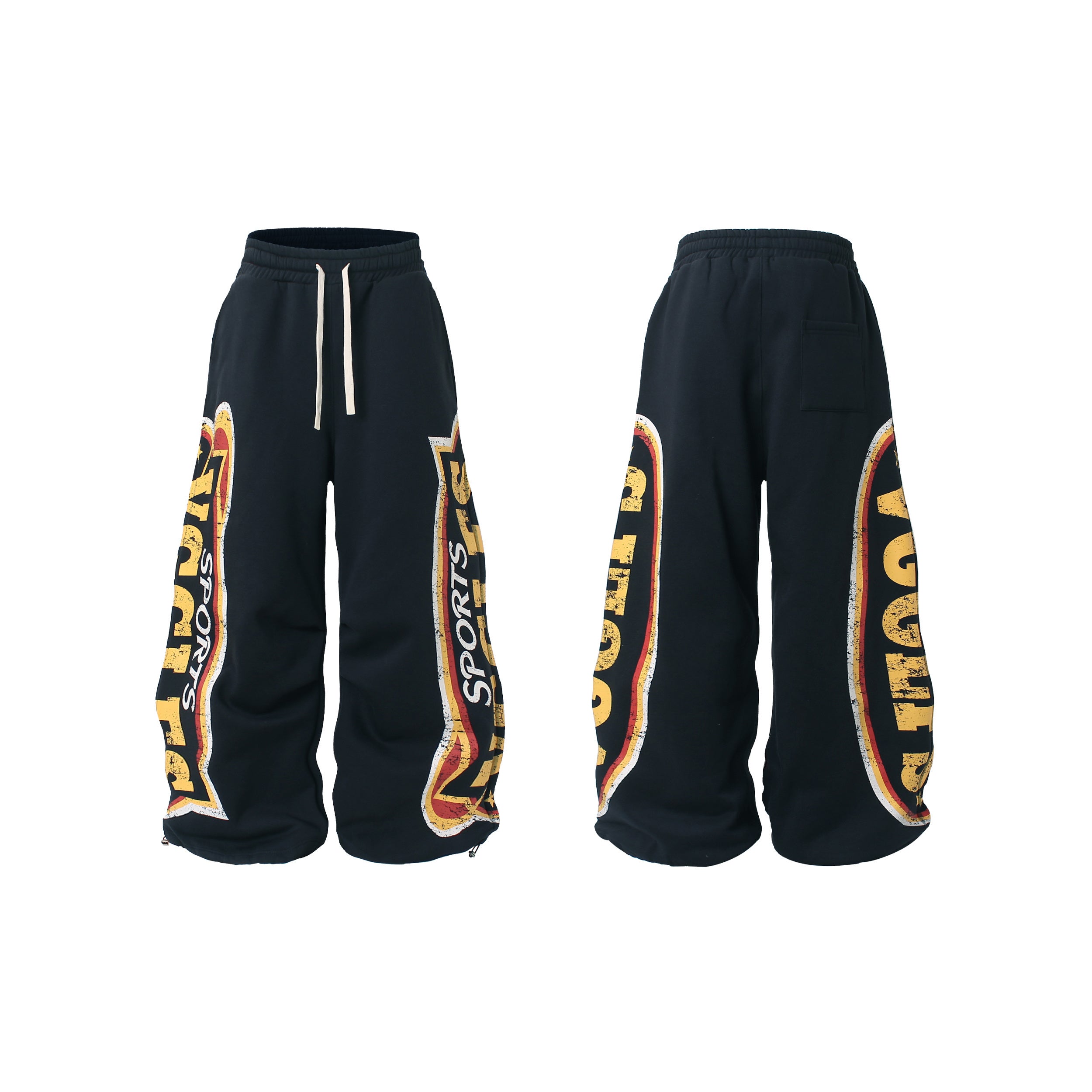 CapCabin Fleece-Lined Sports Letter Wide-Leg Sweatpants