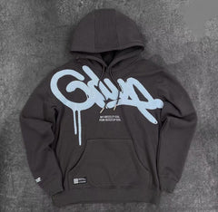 Geedup Dark Gray Light Blue Graffiti Logo Hoodie