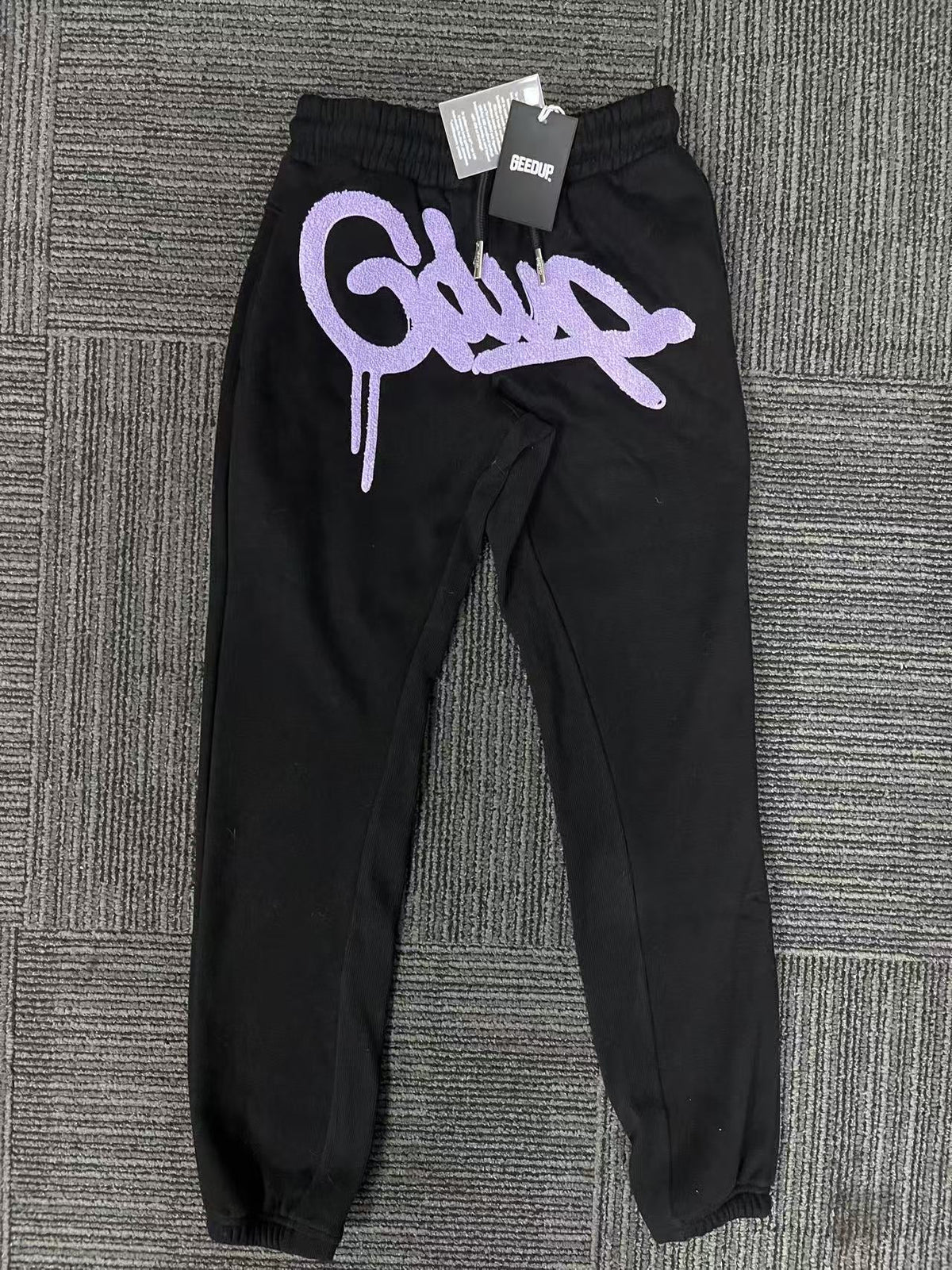 Geedup Black Purple Graffiti Logo Sweatpants
