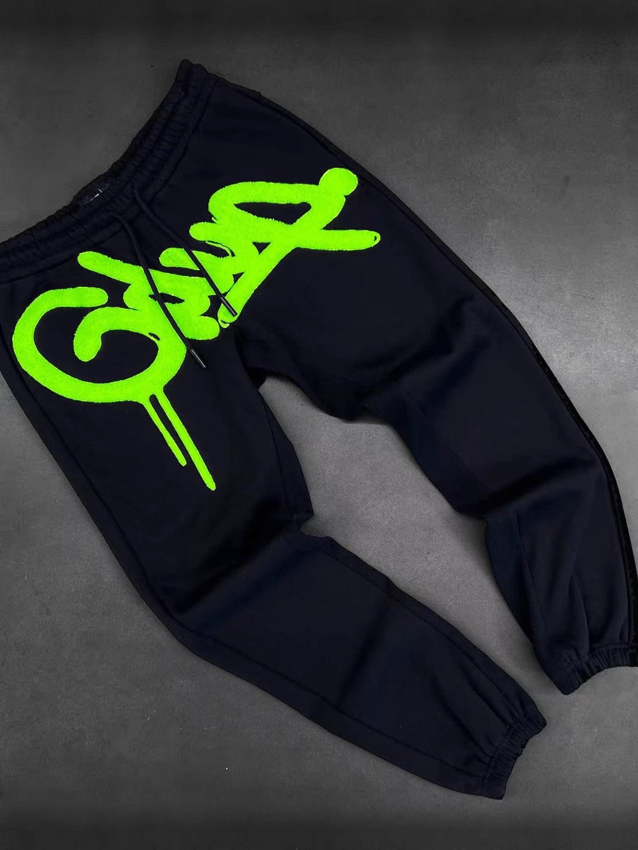 Geedup Black Neon Green Graffiti Logo Sweatpants