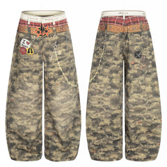 CapCabin Camo Patchwork Wide-Leg Denim Pants