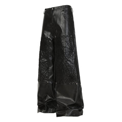 CapCabin Web Embossed PU Wide-Leg Pants
