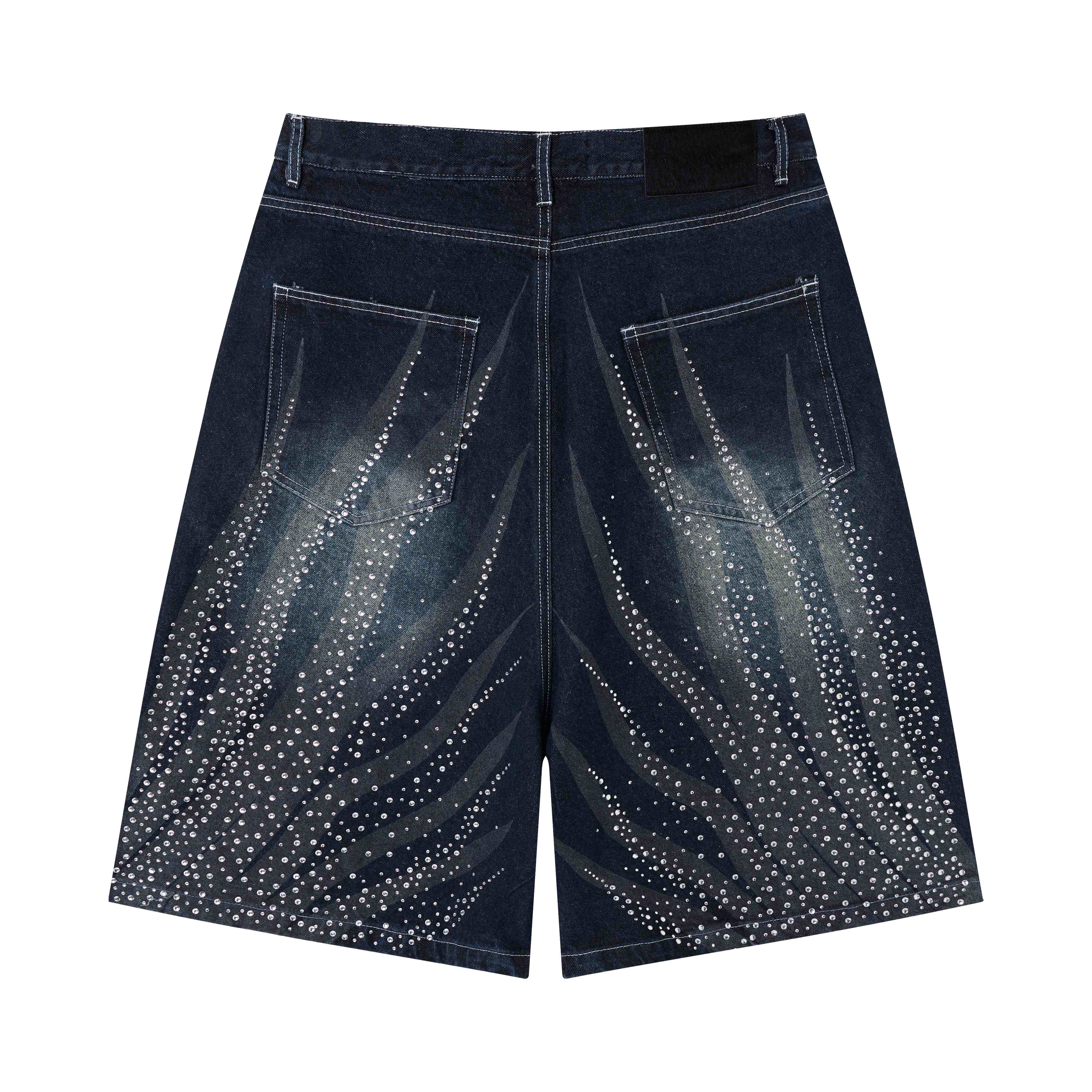 CapCabin Rhinestone Wash Denim Shorts