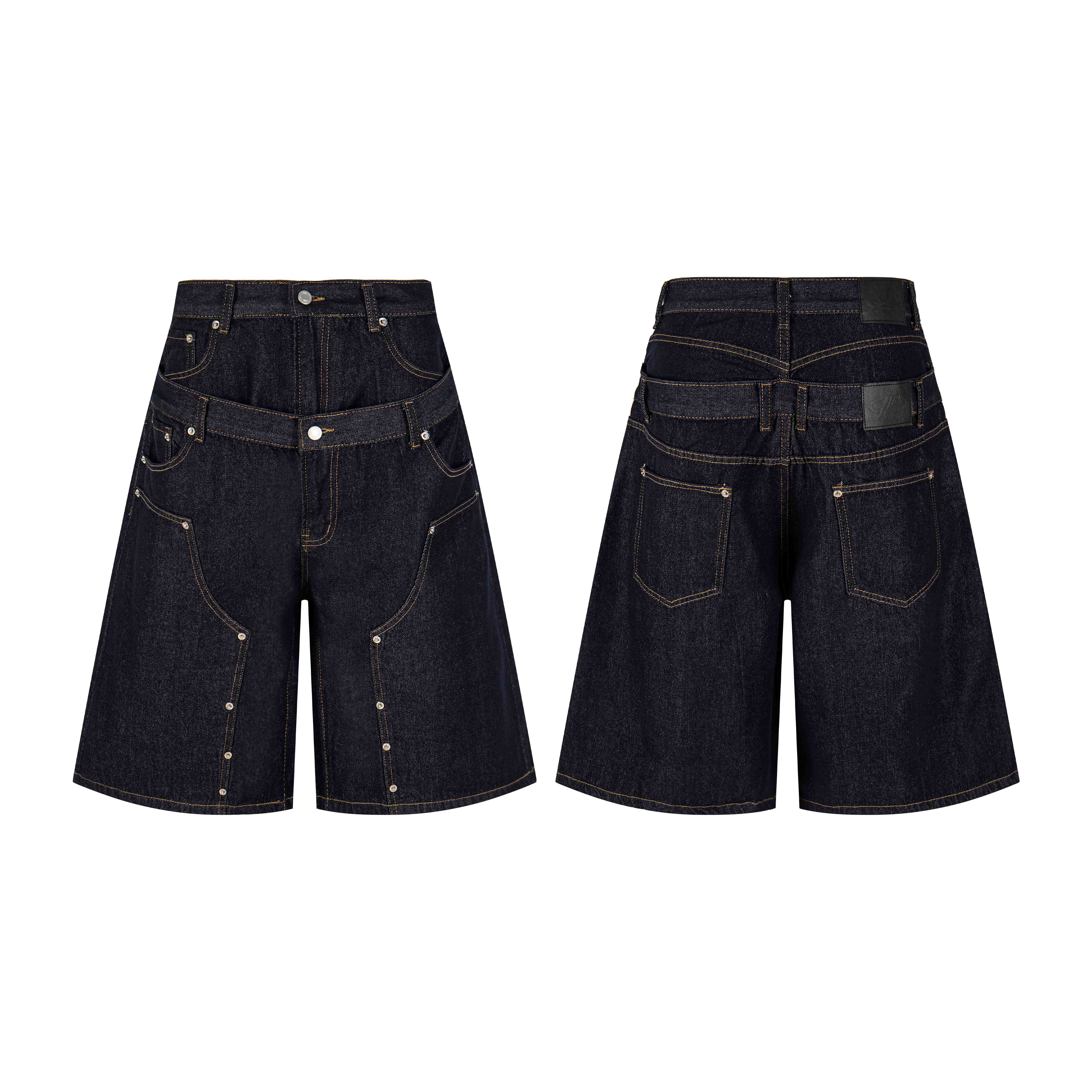 CapCabin “Double Waist Panel Denim Shorts”