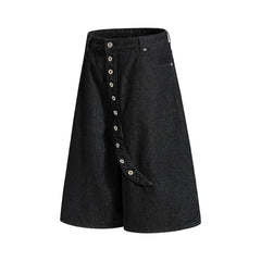CapCabin Asymmetric Button Denim Shorts