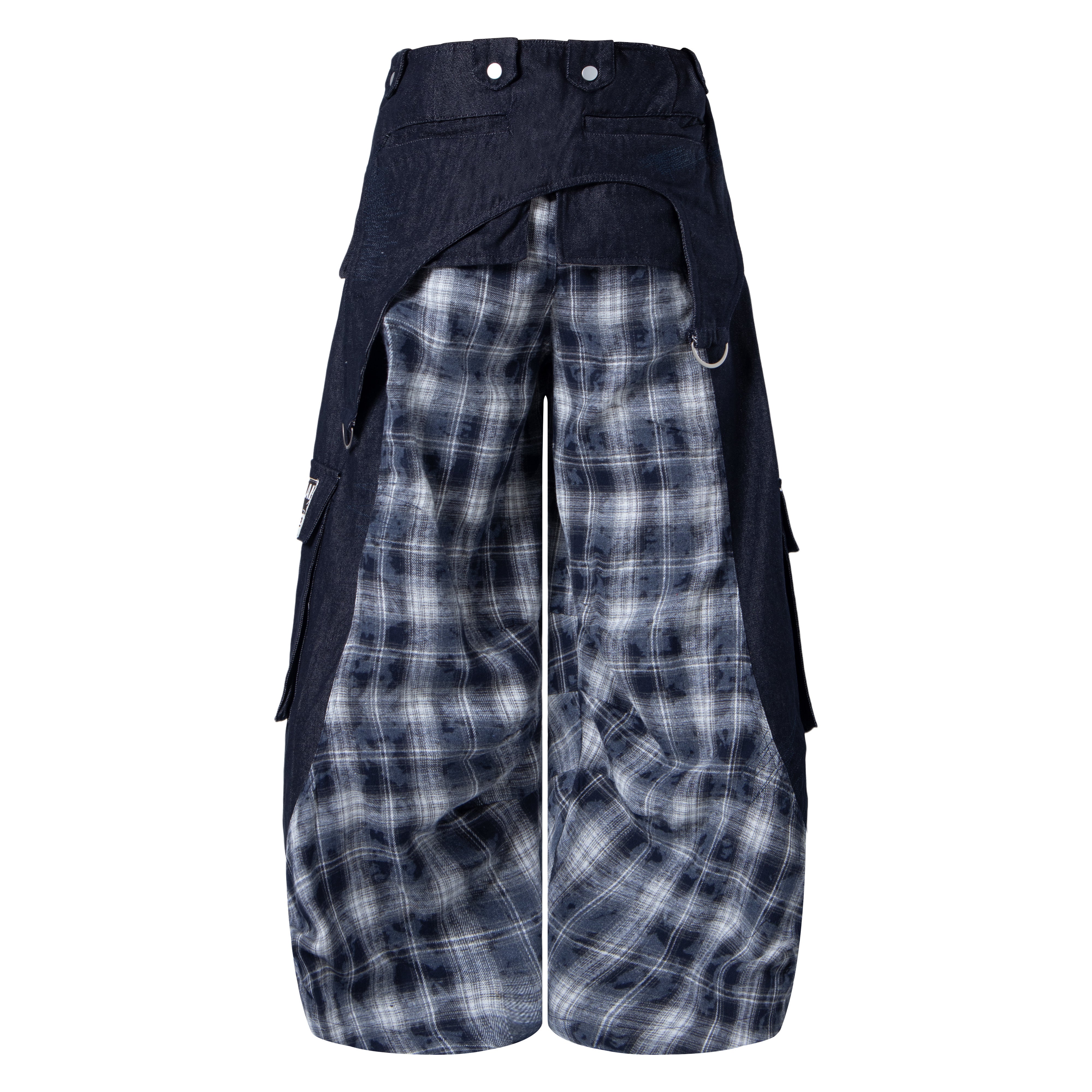 CapCabin Layered Plaid Panel Wide-Leg Pants